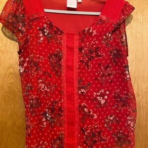 LC Lauren Conrad Red Pleated Blouse